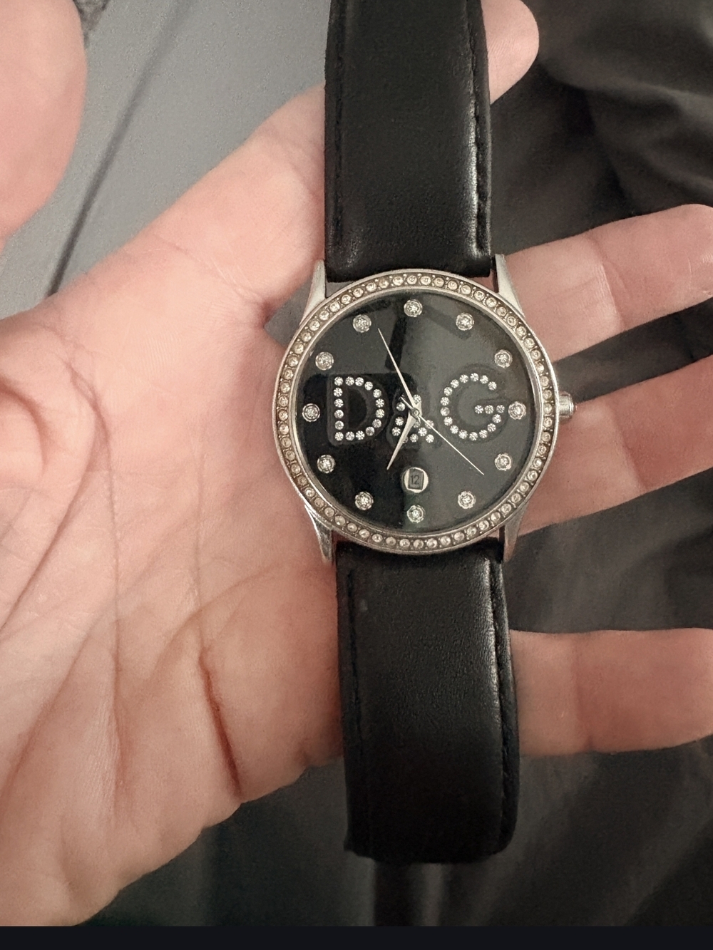D&G Black Dial Leather Strap Crystal Logo Watch